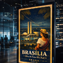 Brasília Brazilië Vintage Reisposter Nacht