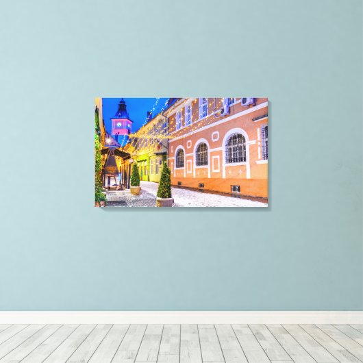 Brasov Kerstmarkt Canvas Afdruk (Insitu (Houten vloer))