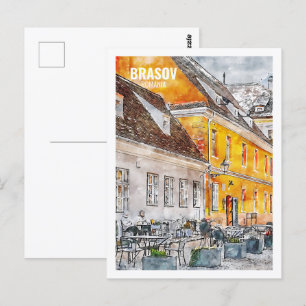Brasov Roemenië Famous Travel Waterverf Sketch Briefkaart
