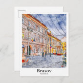 Brasov Roemenië Travel Waterverf Hand getekend Briefkaart (Voorkant / Achterkant)