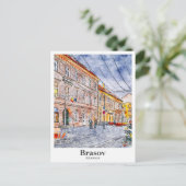 Brasov Roemenië Travel Waterverf Hand getekend Briefkaart (Staand voorkant)