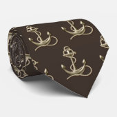 Brass Anchor on Brown Stropdas (Opgerold)