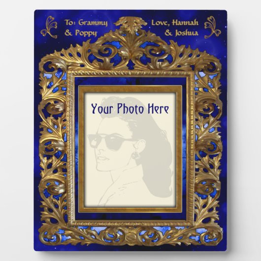 Brass Edwardian Lijst op Blauw - Gepersonaliseerd Fotoplaat (Voorkant)