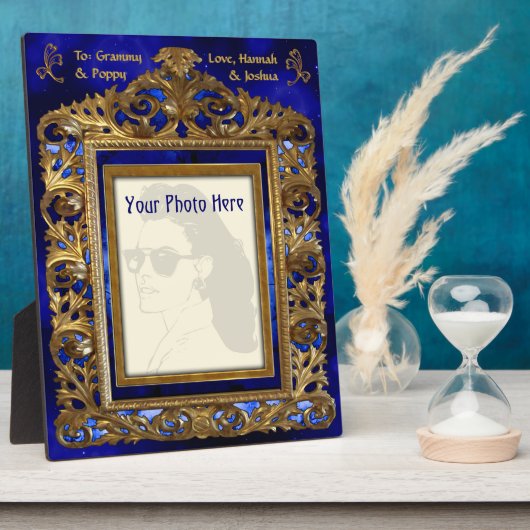 Brass Edwardian Lijst op Blauw - Gepersonaliseerd Fotoplaat (Zijkant)
