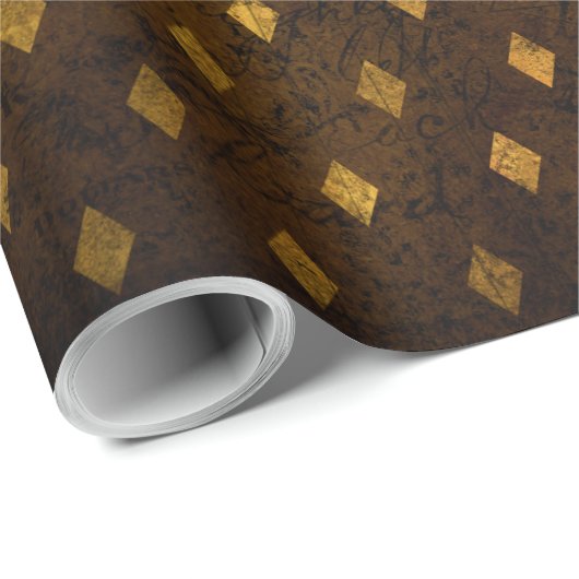  brass Gold Damask Grunge gestructureerd Scripted Cadeaupapier (Rol Hoek)