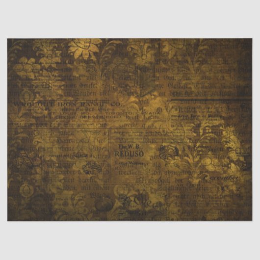  Brass Gold Grunge Damask Script Tissuepapier (Voorkant)