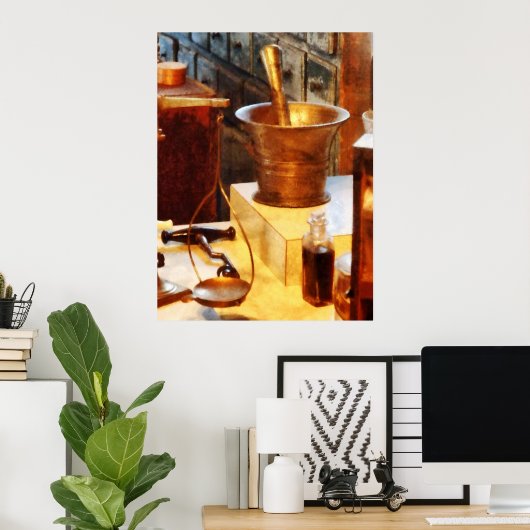Brass Mortar en Pestle Poster (Thuiskantoor)