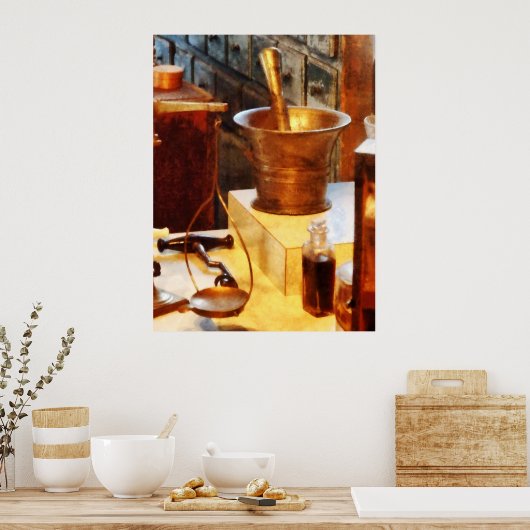 Brass Mortar en Pestle Poster (Keuken)