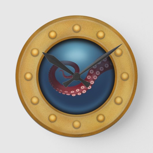 Brass onderzeeër Porthole Deep Zee Octopus Ronde Klok (Voorkant)