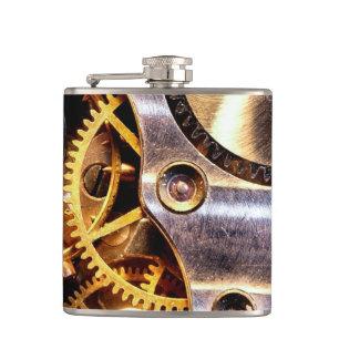 Brass Steampunk Gears Flask Groomsmen Gift Heupfles