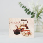 brass tea-pot, een kopje thee en jam tank u briefkaart (Staand voorkant)