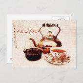 brass tea-pot, een kopje thee en jam tank u briefkaart (Voorkant / Achterkant)