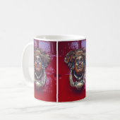 "BRASS VROUW HEAD DEUR KNOCKER OP BRIDE RODE DEUR KOFFIEMOK (Voorkant links)