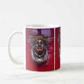 "BRASS VROUW HEAD DEUR KNOCKER OP BRIDE RODE DEUR KOFFIEMOK (Links)