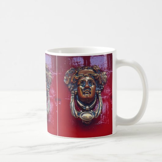"BRASS VROUW HEAD DEUR KNOCKER OP BRIDE RODE DEUR KOFFIEMOK (Rechts)