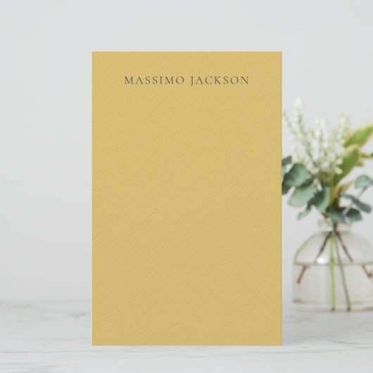 Brass Yellow Minimalist Plain Modern Aesthetic Briefpapier (Staand voorkant)