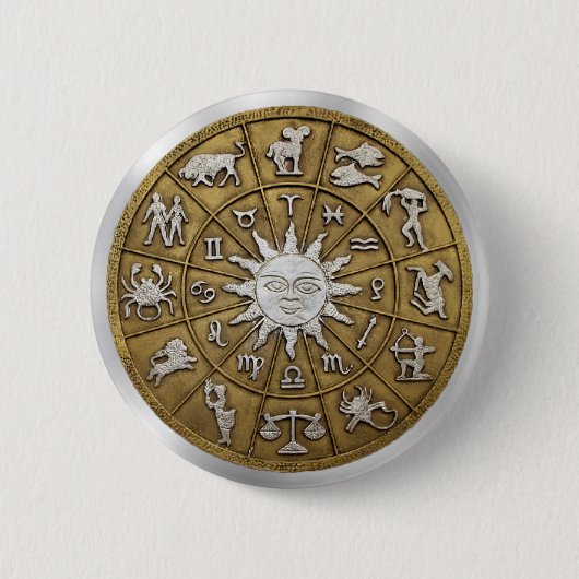 Brass Zodiac Wheel Ronde Button 5,7 Cm (Voorkant)