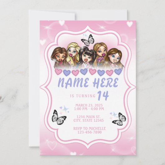 Brat Doll Airbrush verjaardagsuitnodiging Kaart (Voorkant)