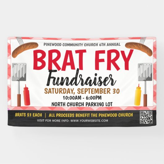 Brat Fry Fundraiser Banner met qr-code (Horizontaal)