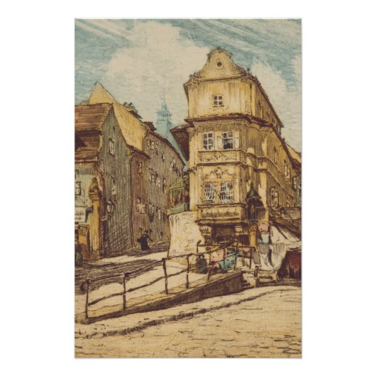 Bratislava door Richard Lux gekleurde ets Perfect Poster (Voorkant)