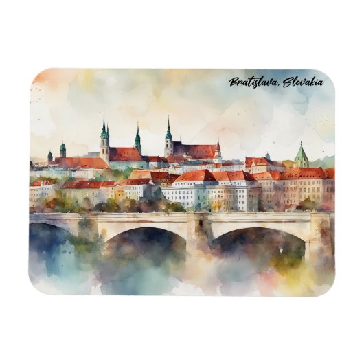 Bratislava Slowakije Aquarel Schilderij Panorama Magneet (Horizontaal)