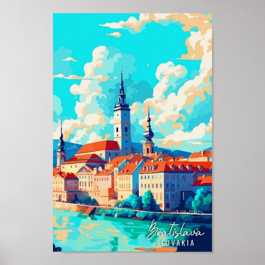 Bratislava Slowakije vintage reisillustratie Poster (Voorkant)
