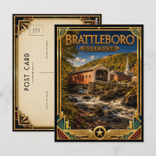 Brattleboro Vermont Vintage Art Deco Gouden Tijdpe Briefkaart