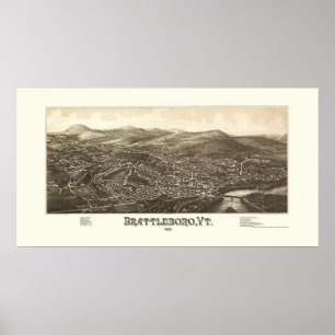Brattleboro, VT Panorama Map - 1886 Poster