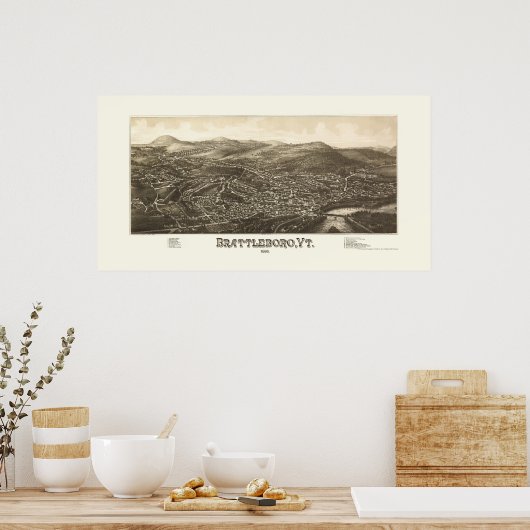Brattleboro, VT Panorama Map - 1886 Poster (Keuken)