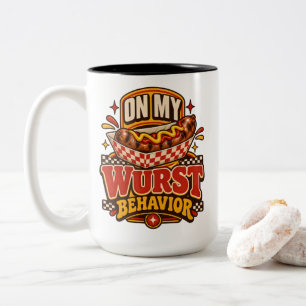 Bratwurst Op Mijn Wurst Gedrag Worstfest Fan Tweekleurige Koffiemok