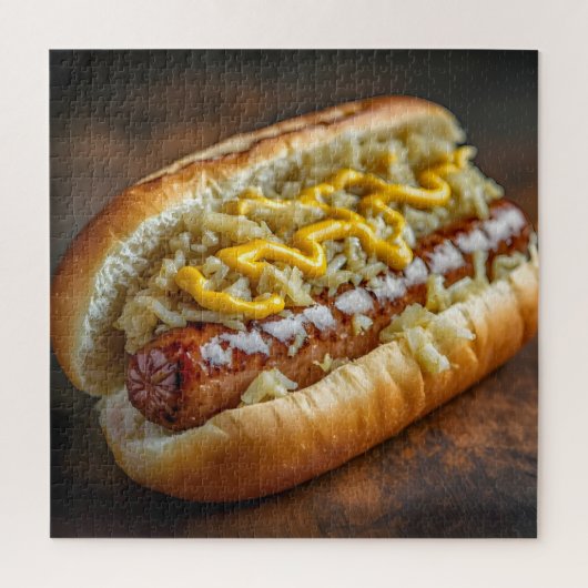 Bratwurstworst met mosterd en zuurkool legpuzzel (Verticaal)