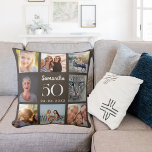 Braun taupe aangepaste fotocollage verjaardag kussen<br><div class="desc">Een uniek cadeau voor een 21e verjaardag,  het vieren van haar leven met een collage van 8 van uw eigen foto's,  afbeeldingen. Personaliseer en voeg haar naam,  leeftijd en datum toe. Een bruine taupe achtergrondkleur,  witte tekst. De naam is geschreven met een modern handschrift.</div>