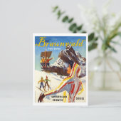 Braunvald, Zwitserse bergen, mensen op ski Briefkaart (Staand voorkant)