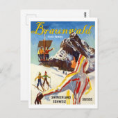 Braunvald, Zwitserse bergen, mensen op ski Briefkaart (Voorkant / Achterkant)