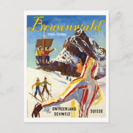 Braunvald, Zwitserse bergen, mensen op ski Briefkaart