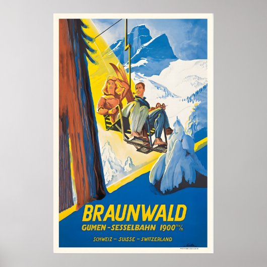 Braunwald Gumen-Sesselbahn Schweiz Suisse Poster (Voorkant)