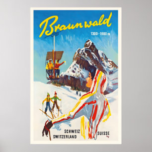 Braunwald Zwitserland Vintage Ski Poster - Ingelij