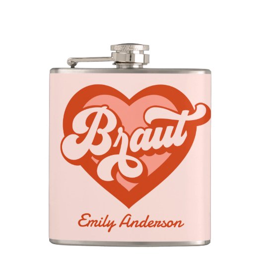 Braut und Team Braut Bachelorette Retro Herz Heupfles (Voorkant)