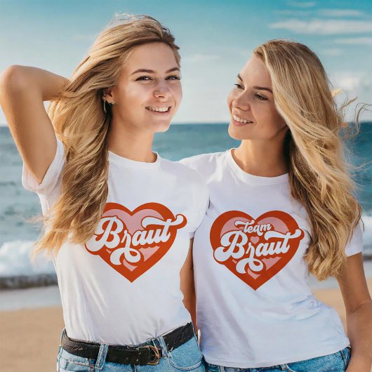 Braut Und Team Braut Bachelorette Retro Herz T-shirt