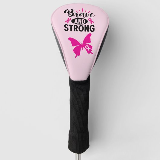 Brave and strong cancer awareness roze butterfly golfheadcover (Voorkant)