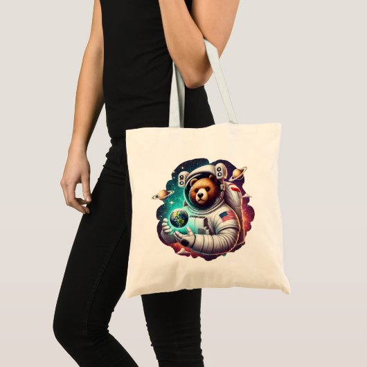 Brave Astronaut Beer in de ruimte met Tiny Planet  Tote Bag (Voorkant (product))
