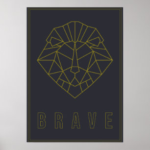 Brave bevestiging poster van een gele origami lion