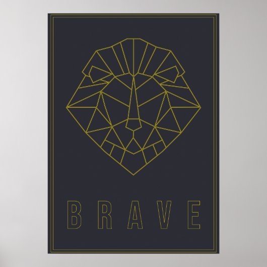 Brave bevestiging poster van een gele origami lion (Voorkant)