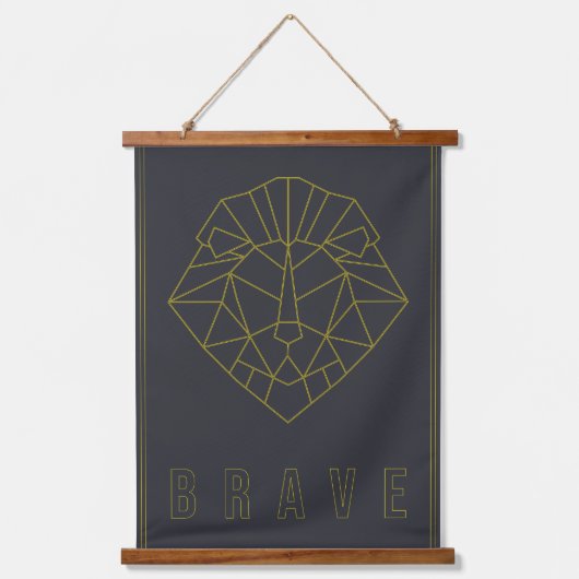 Brave bevestiging poster van een gele origami lion hangend wandkleed (Voorkant)