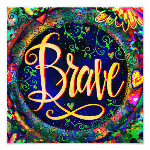 Brave  Blauwe Floral Inspirivity Fotoprint Foto Afdruk
