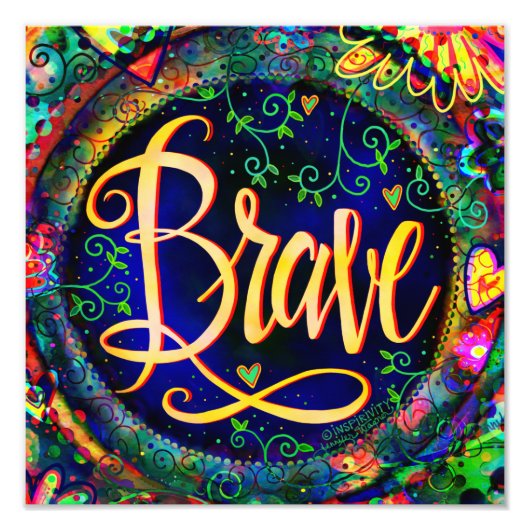 Brave  Blauwe Floral Inspirivity Fotoprint Foto Afdruk (Voorkant)