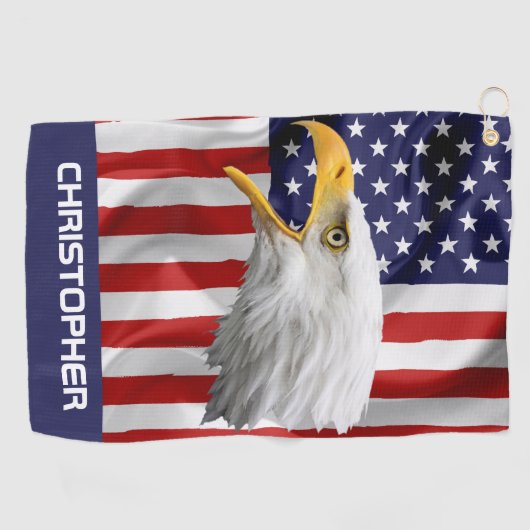 Brave Eagle, de Amerikaanse vlag, patriottisch Golfhanddoek (Horizontaal)