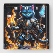 Brave Feline Knight voor Fiery Fantasy Vierkante Klok (Voorkant)