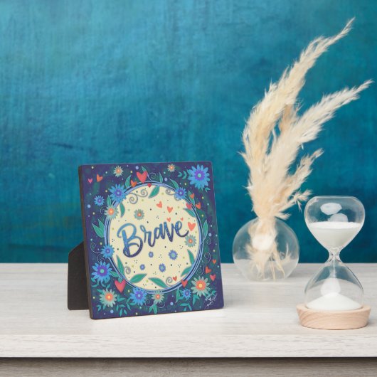 Brave Inspirerend Hart Bloemen  Blauw Fotoplaat (Insitu)