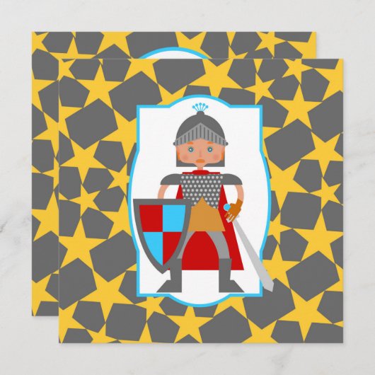 Brave Knight Boy Birthday Party Invitation Kaart (Voorkant / Achterkant)